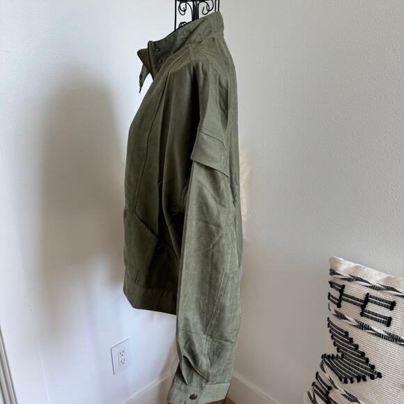 Blu Pepper Lightweight Olive Green Cropped Soft Utility Jacket NEW Large - Picture 5 of 12